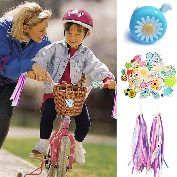 Barn Cykelkorg Fram Vävd Wicker Cykelkorg Med Styre Streamers , ;