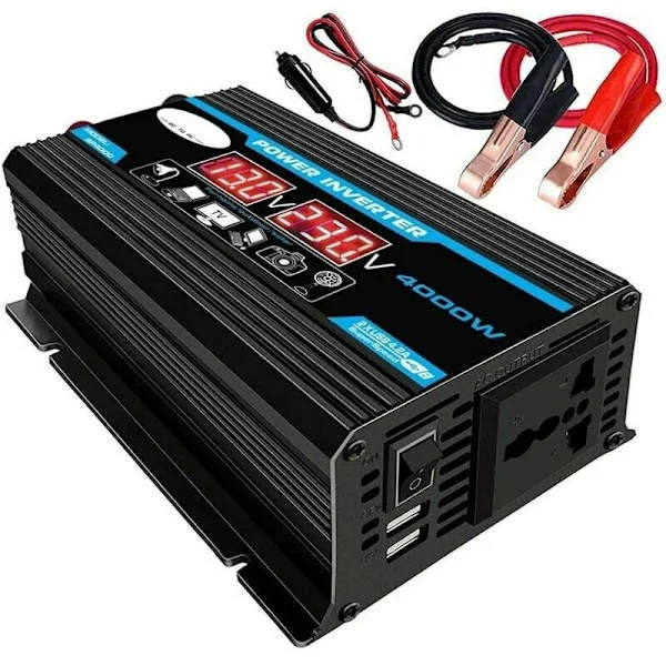 12V 220V Inverter, 4000W 12V 220V/110V AC Bil till Bil Ren Sinusvåg Inverter, Laddare Konverter, Dubbel USB Inverter Adapter, Modifierad Transformator