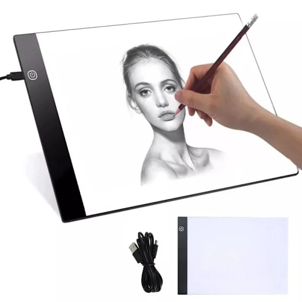 A4 LED Tegnebrett - Lysbrett / Lysplate - Bærbar Hvit