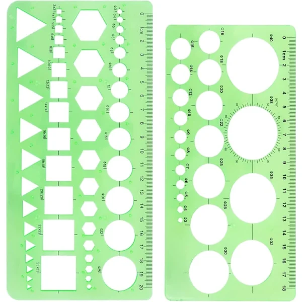 2 stk. sirkelmal Geometriske sjablonger Sirkelsjablonger Plast Geometriske sjablonger Tegnemaler Målemaler Linjaler for tegning og måling