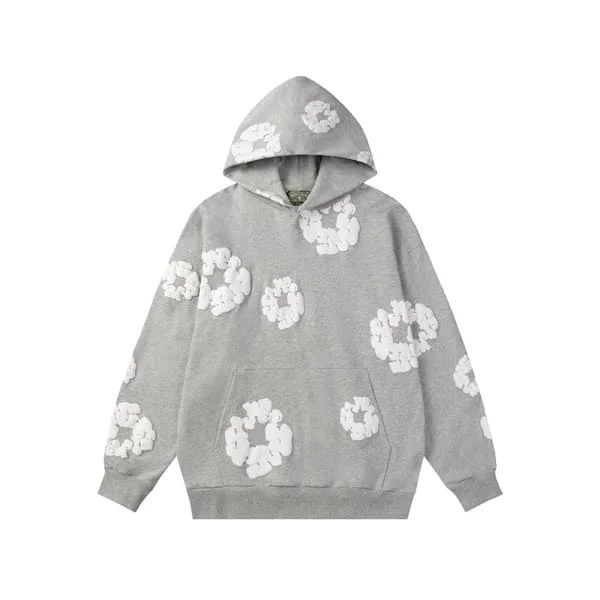 Denim Tears Hoodies Vintage Tryckt Hoodie Sweatshirt Casual Oversized Långärmad Streetwear Hooded Pullover Grå