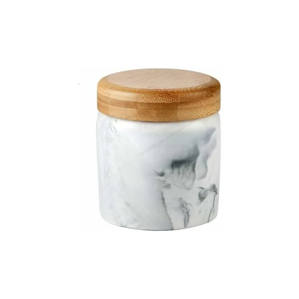 Keramisk krukke med lufttett bambuslokk - For oppbevaring av te, kaffe, krydder og mye mer, Keramikk, Svart marmor, 9,3 OZ (275ML)