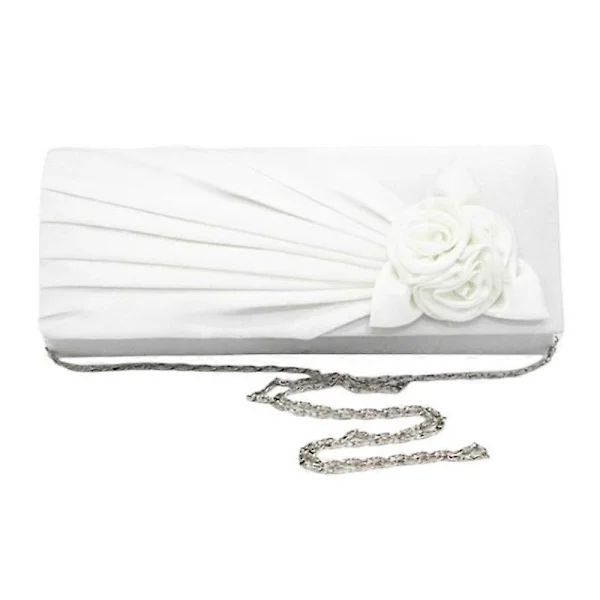 [SC]Satin Clutch Bag for Women with Rose - Evening, Wedding, Party, Prom, Bridal Handbag - Perfect