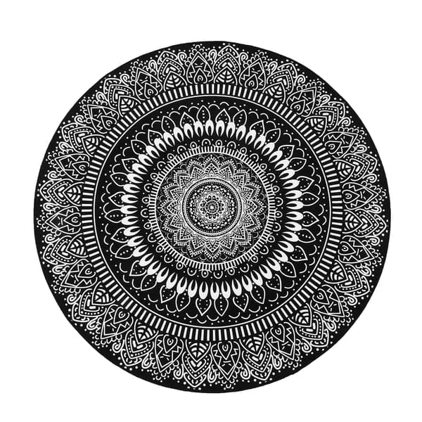 Rundt teppe med mandala-blomst, teppe til rommet, sklisikkert gulvteppe