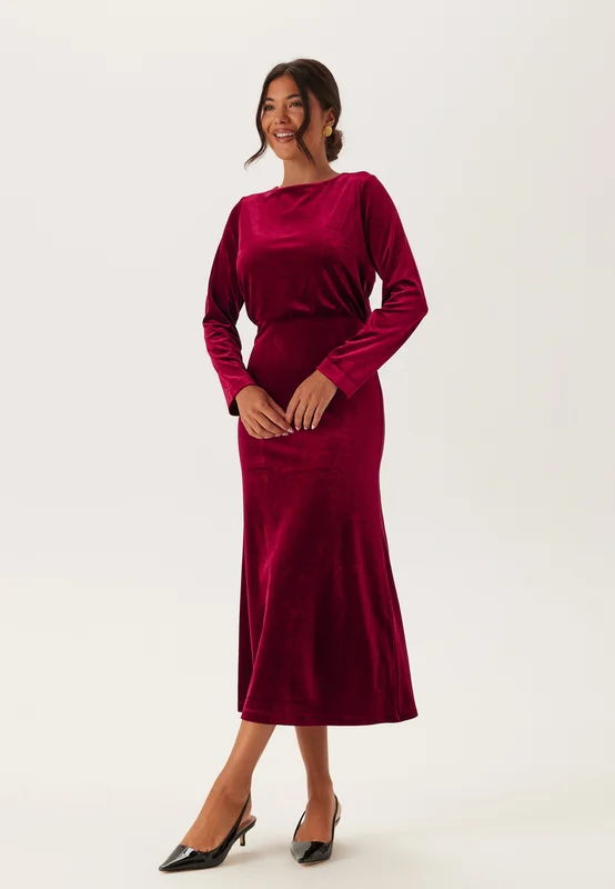 Bubbleroom Occasion Bow Velvet Midi Dress Dark red XS