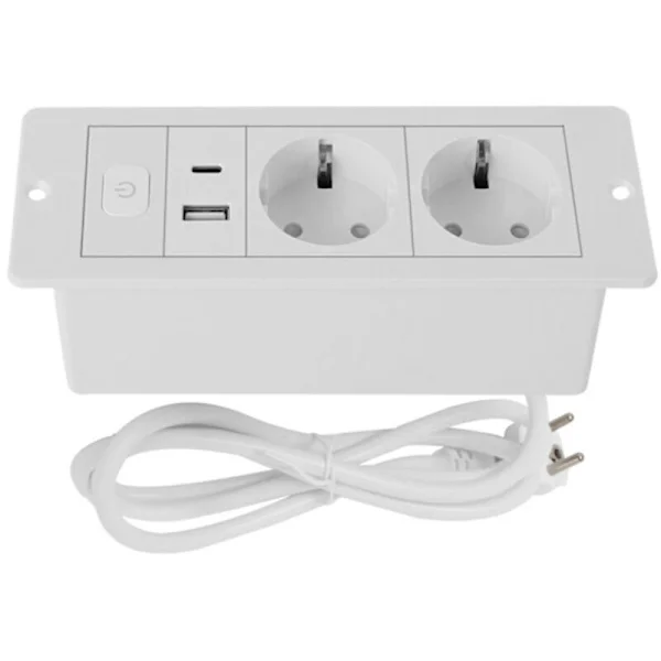 3-i-1 USB-hub med overspændingsbeskyttelse og kabel. Ideel til kontorer, konferenceborde, arbejdspladser og hjem. [HK]