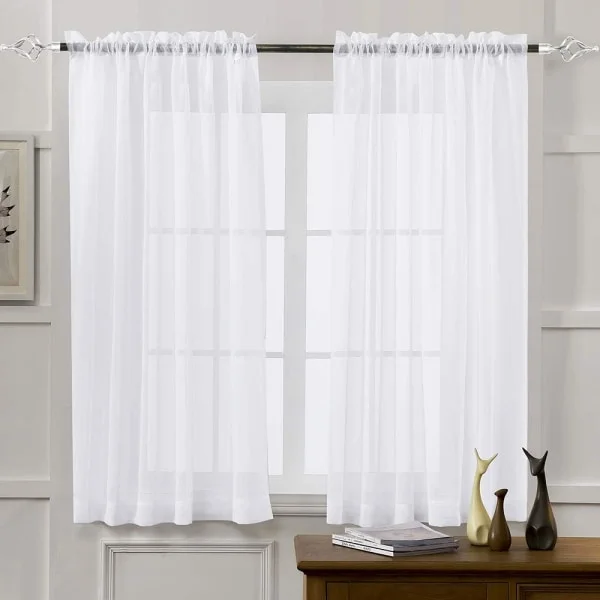 Skira Gardiner Vita 【B54*L63in】137cm*160cm, Stångfickor Gaze Gardiner för Vardagsrum, Sovrum, 2-delars Set