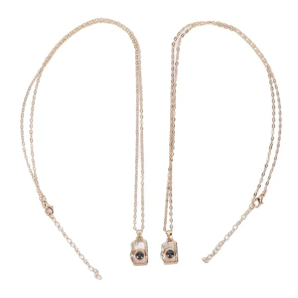 2 st Kamerformade Hängsmycke Halsband Par Enkelt Trendigt Magnetiskt Halsband Smycken Tillbehör (Guld Guld)