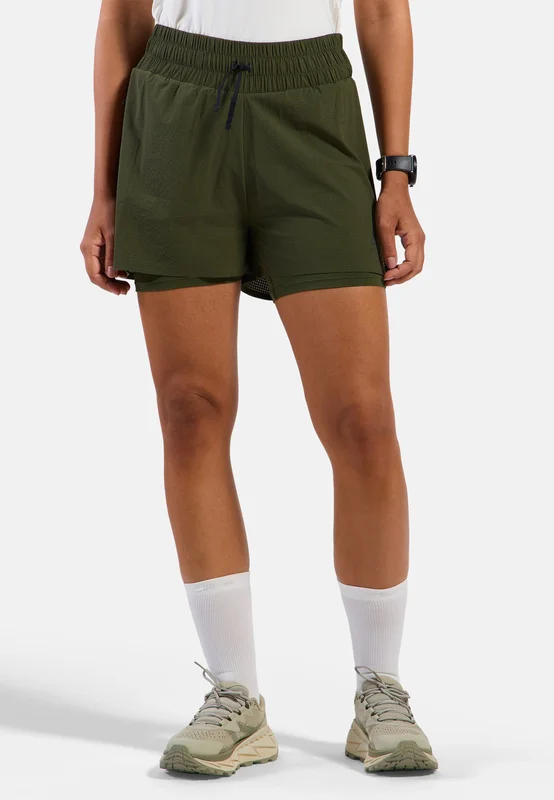 Odlo Women's Zeroweight 3 Inch 2-In-1 Running Shorts, XL, gray