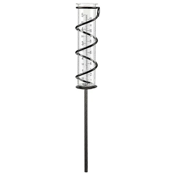 Glas Regnmätare Spiral Regnmätare Metallram Glas Regnmätare Mätkopp Järnbeslag Glasrör Regnmätare Dekor för Trädgård Gräsmatta Bakgård