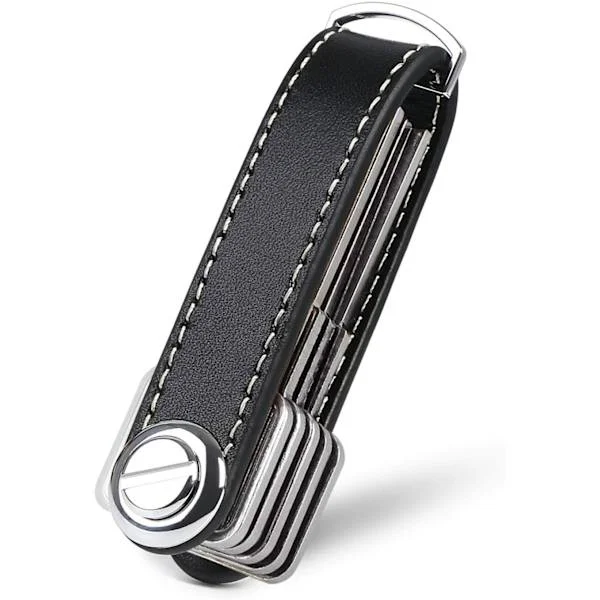 Black Leather Key Holder - Key Organizer for Men - Detachable Keychain
