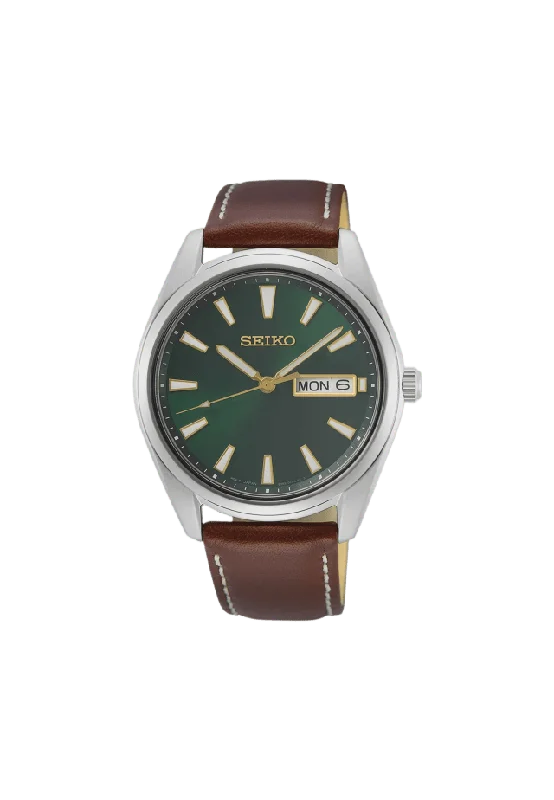 Seiko Classic Grön/brun, Läderband - Sur449p1 Klockor Herr 40 mm