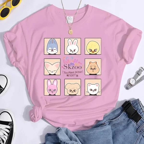 K-POP Stray Kids T-shirt til mænd og kvinder T-shirts Harajuku Y2K T-shirt Casual Sommer Kortærmet T-shirt til kvinder L3274-Pink XL XL