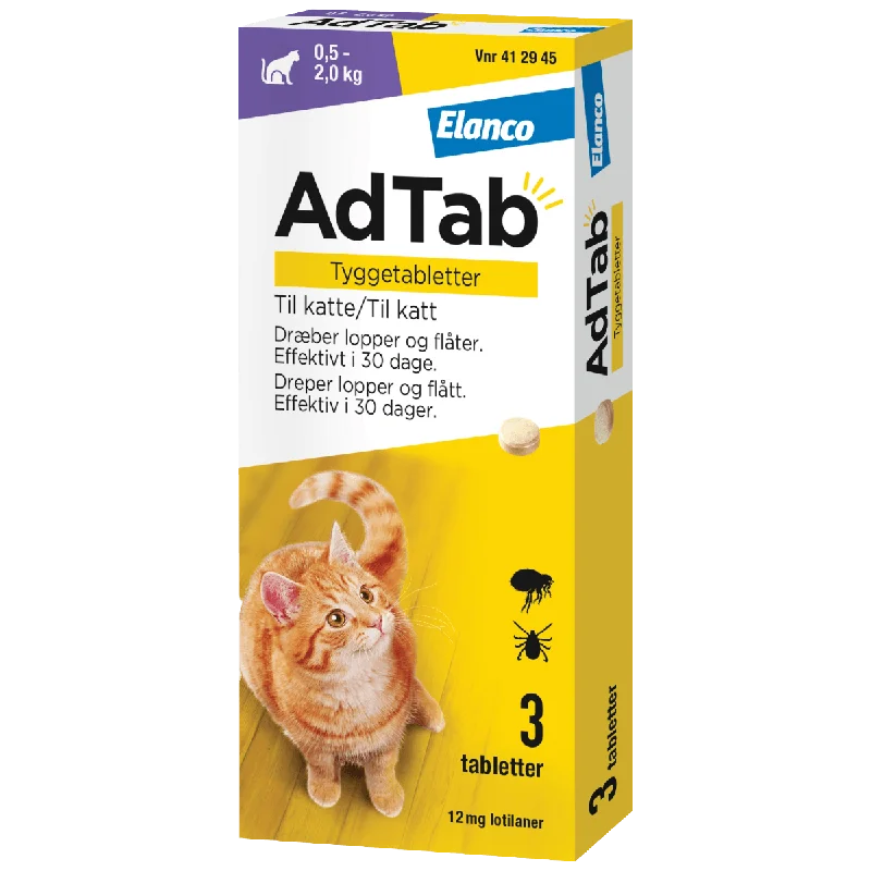 AdTab 12 mg tyggetabletter til katt (0,5-2,0 kg) 3 stk - Mot flått og lus