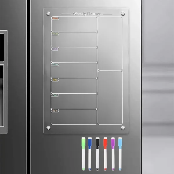 Magnetic Weekly Planner for Refrigerator, Whiteboard Acrylic Calendar