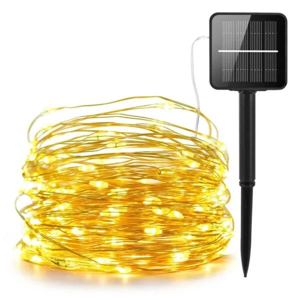 Solcelle Lysstreng LED 10m 100 Lampetter Gul