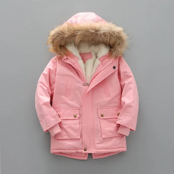 [RM]Kids Winter Jacket with Fur Hood, Lightweight Down Jacket, Warm Fleece Jacket Suitable for Boys, Girls and Toddlers (Pink-120cm) pink