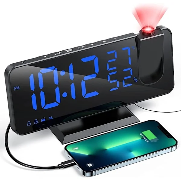 Projektor vekkerklokke med radio, digital klokke, vekkerklokke