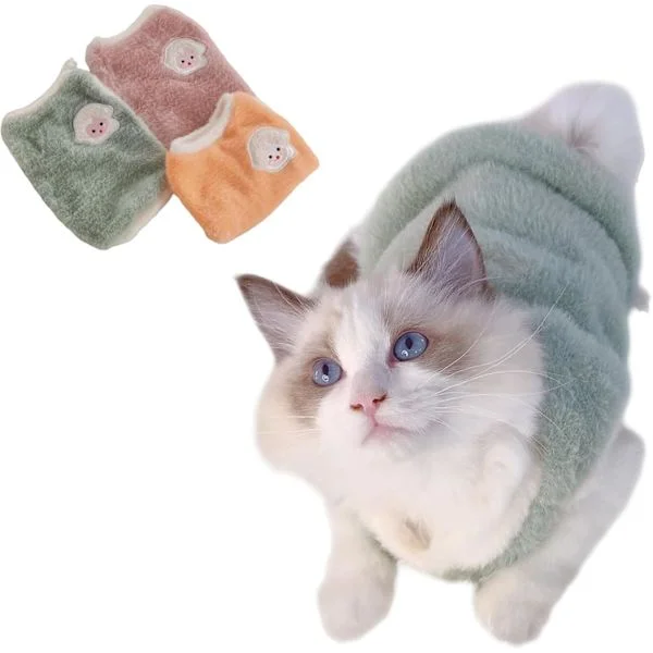 Varm Ærmeløs Kæledyrsjakke til Små Hunde Katte Blødt Fleece For Fåremønster Grøn Størrelse XS Ryglængde 20cm Bryst 30cm Vægt 1-2kg