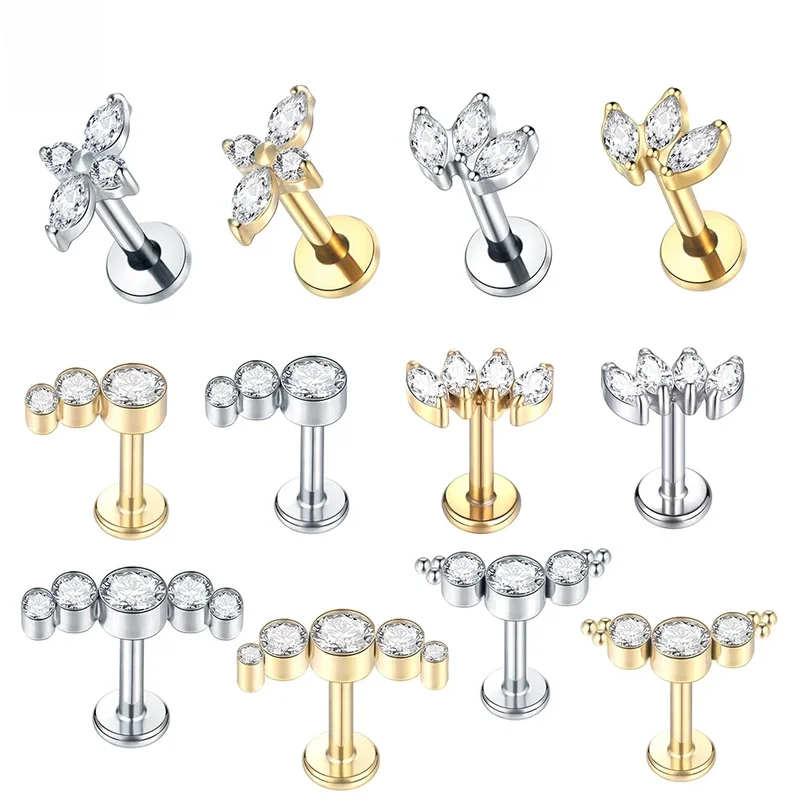 AliExpress - 1 Stück Titan Labret Piercing Gold Farbe Helix Ohr Piercing Tragus Piercing Kubikzircon Lippe Ohrstecker Ring Knorpel Ohrring Schmuck