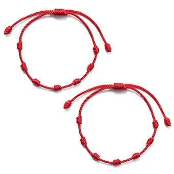 7 Knots Red Rope Bracelet 2pcs Braided Bracelet Amulet Success for Students