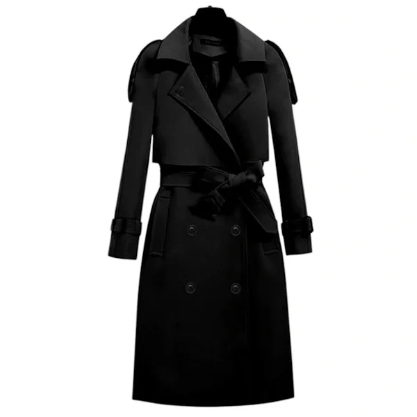 Classic Trench Coat for Women, Mid-Length, Fashion, Windproof Jacket for Autumn, Spring and Everyday Wear Black Black 2XL