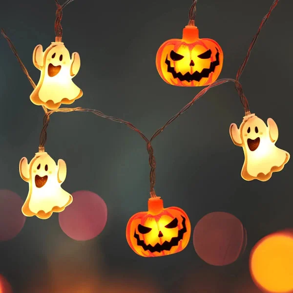 1 st 10/20 LED Halloween Enkellager Pumpa & Spöke Ljusslinga Batteridriven För Hem Trädgård Semester Halloween Party Dekor(FMY) Varmvit 1.5M10LED