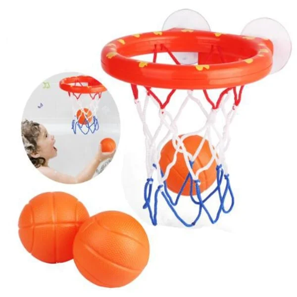 Baby Badekar Basketball Kurv Legetøj - Mini Basketball Kurv Sæt Med 5 Oppustelige Bløde Bolde Og Stærk Sugekop