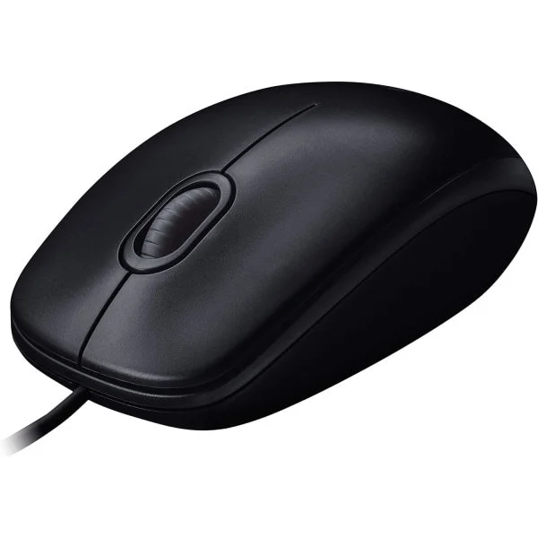 Logitech M90 USB-mus med sladd, 1000 DPI optisk spårning, tvåhandshantering, kompatibel med PC, Mac, bärbar dator, svart
