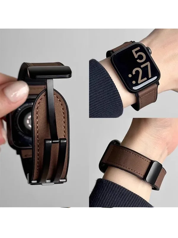 AliExpress - Bracelet en cuir pour Bracelet de montre Apple 49mm 44mm 45mm 41mm 46mm 42mm Bracelet de montre magnétique pour Iwatch série 9 8 7 6 SE 5