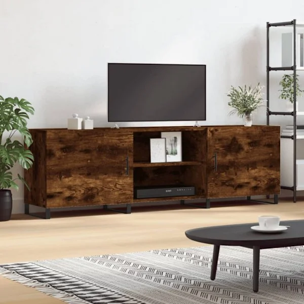 Tv-bänk rökfärgad ek 150x30x50 cm konstruerat trä