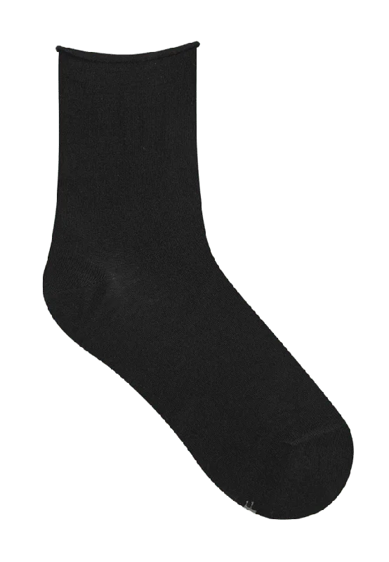 BleuForêt Ankelsocka i 97% bomull, roll-top Sockor Dam Svart 39/41