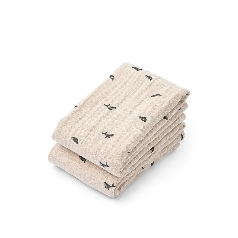 LIEWOOD Lewis Muslin Cloth 2-Pack Mini whale / Sandy, Børn & Forældre, Bleer, Stofbleer