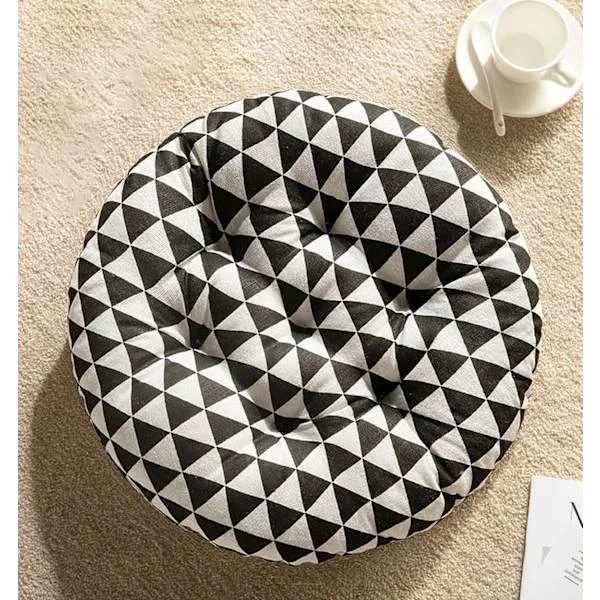 Set of 2 Luxury Seat Cushions for Garden and Dining Chairs, Foam Cushions, Round, Chair Pads, 40x40cm, Black White