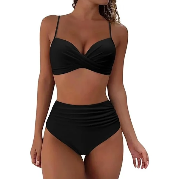 High Waisted Bikini Set Push Up Bikini Top with Tummy Control Bikini Halterneck Underwire Padded Bikini 2 Piece