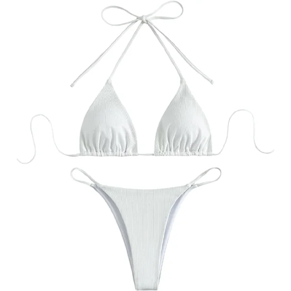 WJSM Dame Halterneck Tie Side Triangle Bikini Set Høy Skjæring 2 Delers Bikini Badetøy