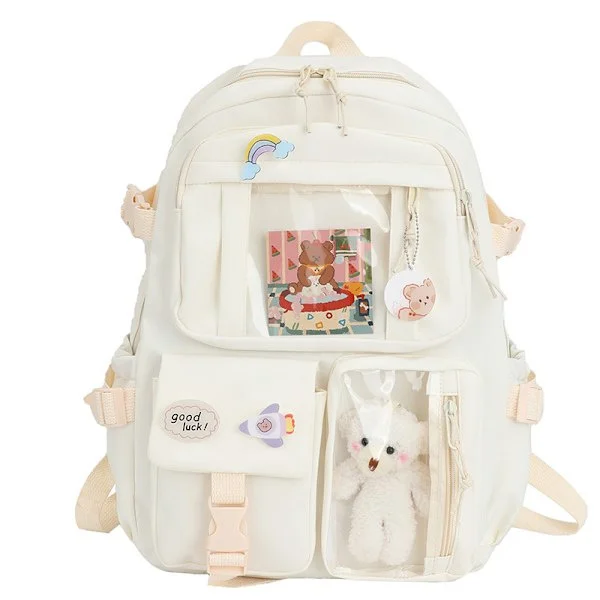 Kawaii Ryggsäck, Stor Kapacitet Söta Björnaccessoarer Ryggsäck för Skolan Multi Ficka Kawaii Handväska Japansk Skolväska för Tonårsflickor Rosa Pink