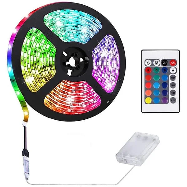 Batteridrevne LED-striper med 24-knappers fjernkontroll, 180 lysdioder, for festdekorasjon innendørs og utendørs (1 stripe, 3 meter)