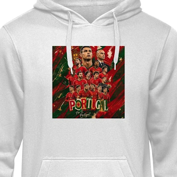 Barn-Hettegenser | Myk Hettegenser for Barn Grå 5-6 År Portugisisk fotballmotiv med Cristiano Ronaldo og landslagsspillere i intensiv rød design
