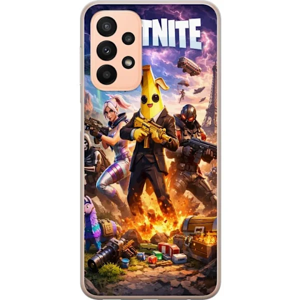 Kompatibelt Mobilskal till Samsung Galaxy A23 5G Actionfigurer i explosiv stadsscen med dramatisk himmel och intensiva färger i spelinspirerad stil