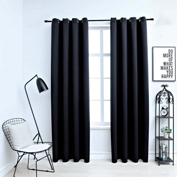 [RM]vidaXL Pimennysverhot metallirenkailla 2 kpl musta 140x225 cm