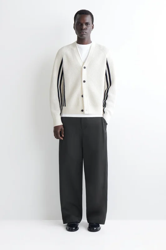 COS Men's Cardigan A Maglia Aperta A Righe In Cotone in Bianco