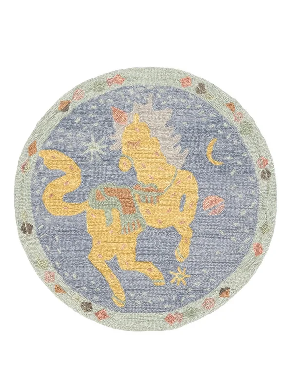 Kids Rug Small Unicorn - Blue/Mint Green Ø 120 Wool