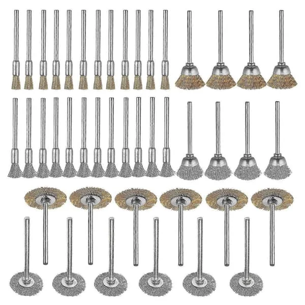 44 Deler Mini Stålbørste Hjul Kopp Messing Ståltrådbørste Sett 1/8 tommer (3mm) Skaft For Power Dremel