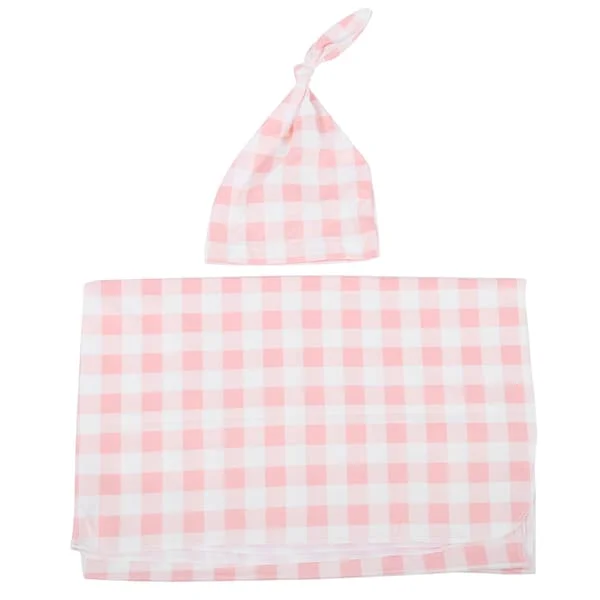 2 stk. Baby Swaddle Teppe Hatt Sett Unisex Mottakende Teppe Mykt Baby Sengetøy Håndkle Rosa 80 x 100 cm