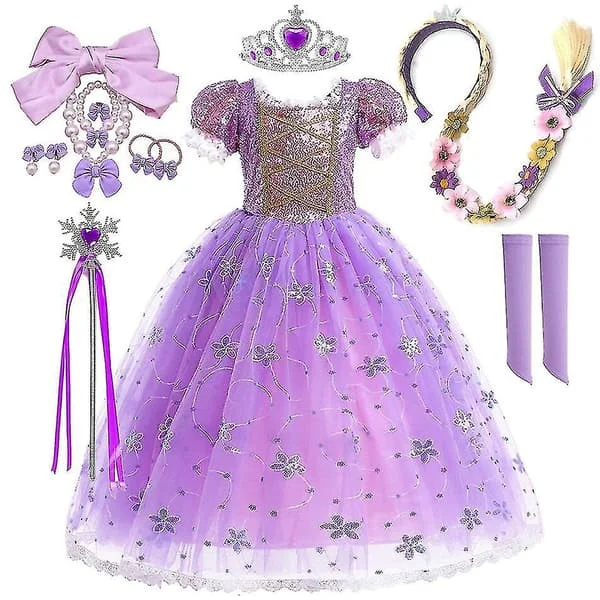 Princess Rapunzel Klänning För tjejer Eleganta lila klänningar Fancy karnevalsdräkt Barnbal Aftonklänningar Halloween Rollspel Klänningar