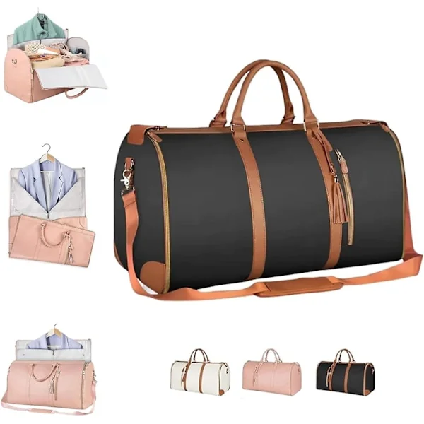 2-in-1 Foldable PU Leather Travel Bag, Convertible Suit Bag, Travel Garment Bag for Women