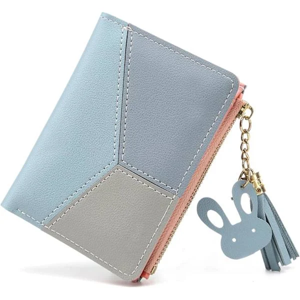 Small Wallets for Women, Tassels PU Leather Coin Zipper Pocket Wallet for Girls with Rabbit-Shaped Metal Tassels Pendant Purse