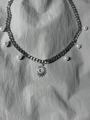 Statement Silver Pearl & Heart Necklace