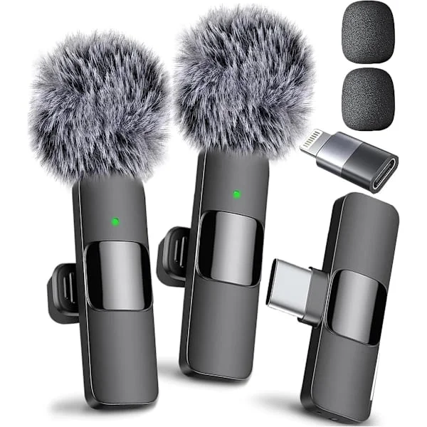 Trådløs mikrofon 2 stk. Lavalier-mikrofon Trådløs Bluetooth-mikrofon Lavalier-mikrofon til alle telefoner Lavalier-mikrofoner Plug & Play